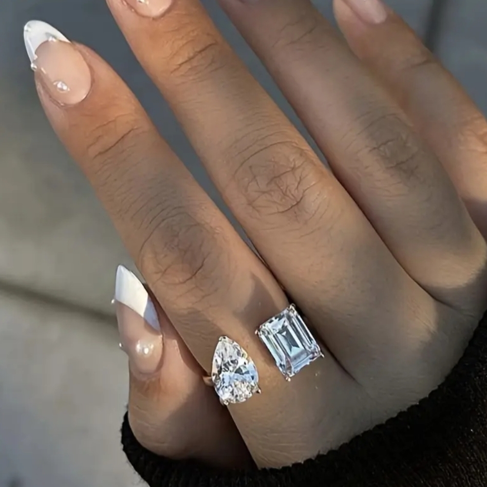 White Rhodium Double Stone Ring